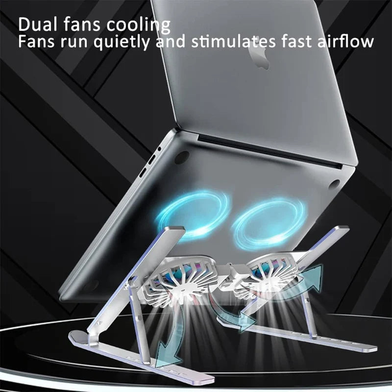 Dual Fan Laptop Cooling Stand – Adjustable Aluminum Laptop Stand with Cooling Fans