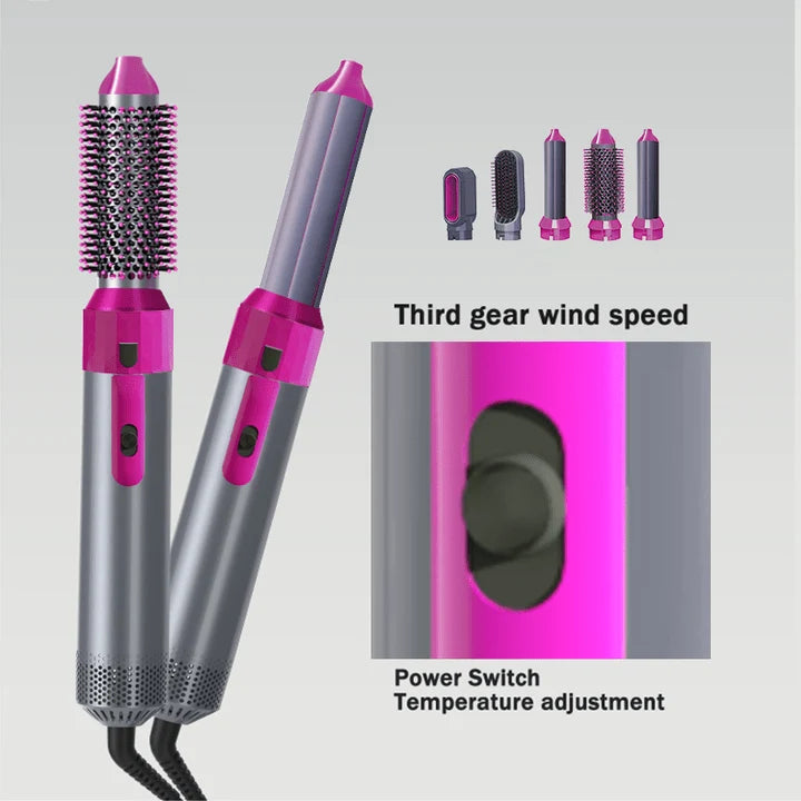 5-in-1 Hot Air Styler & Curling Brush – Hair Dryer, Volumizer & Styling Tool