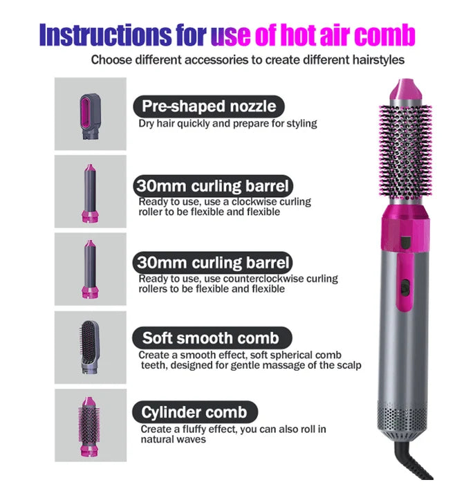 5-in-1 Hot Air Styler & Curling Brush – Hair Dryer, Volumizer & Styling Tool